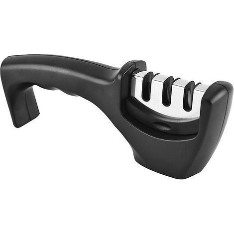 Keramik-/Wolframkarbid-/Diamant-Schärfstein – Schwarz/Chrom-Finish, 3-stufiger Schärfer – Für Küchenmesser – Professionelle Ergebnisse/Ergonomisches Design (1/5)