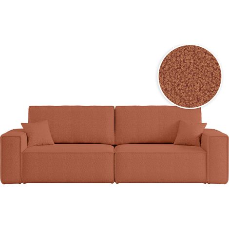Canapé droit 3 places FARAH convertible en tissu bouclette - Terracotta (1/5)