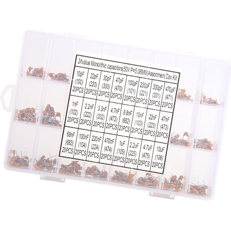 Kit condensateurs céramique 480 pièces, 24 valeurs 10pF-10uF, accessoires pour ordinateur (1/5)