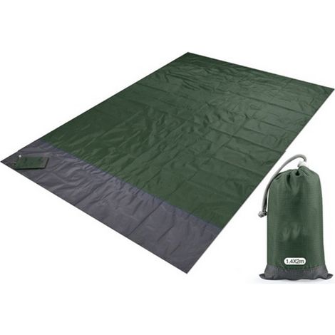 Tapis de pique-nique imperméable pliable extérieur, natte de camping anti-humidité ultra-légère à rayures polyester, format mini de poche pour plage et randonnée (1/4)