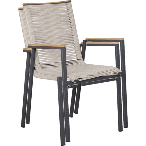 deVries 2x MONTANA Stapelsessel Gartenstuhl Aluminium/Teak anthrazit/ivory 55 x 66 x 87 cm