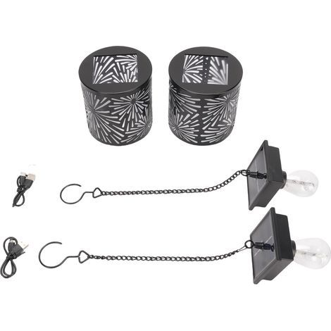 Lanterne solaire avec Mode Flash, 2 pièces, résistante à la pluie, effet de lumière 3D, lampe rétro pour terrasse extérieure, décoration de jardin (1/5)