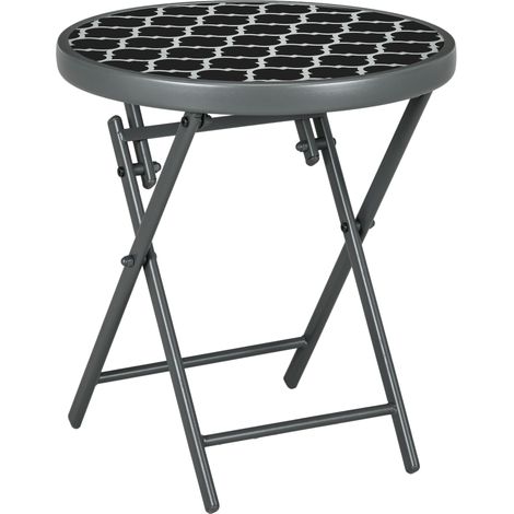 Table d'appoint pliante avec plateau en verre, 45 x 45 x 50 cm, noire, idéale pour le jardin et le camping, de haute qualité pour une utilisation durable.