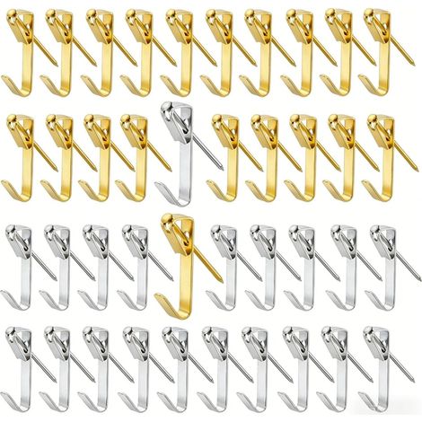 Crochet Cadre 80 Pièces 40 Sets, Crochets pour Photo Résistant à 30 Livres, Fixation Tableau Il Permet de Suspendre Vos Cadres Clés Chapeaux Bouquets Décoratifs Et Autres Objets - (1/5)