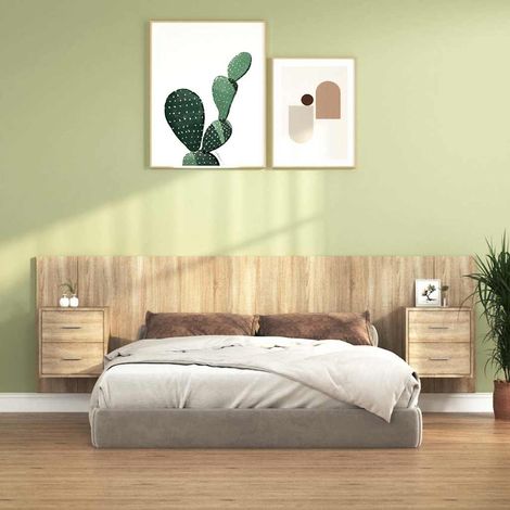 vidaXL Cabecero de cama con mesitas madera contrachapada roble Sonoma (1/5)