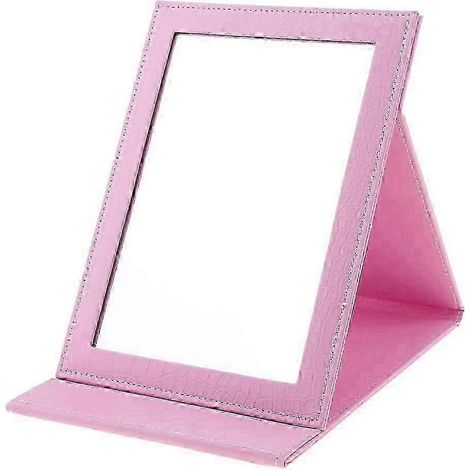 Miroir de maquillage pliable en cuir PU, portable et de voyage, rose (rose) (1/5)