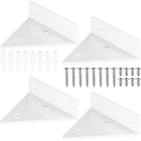 Lot de 4 supports d'étagère flottants, supports muraux triangulaires invisibles, supports d'étagère murale cachés, supports muraux en métal robuste pour étagère de rangement, bibliothèque (blanc) (1/5)