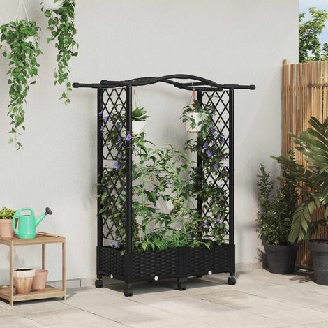vidaXL Hochbeet mit Rankgitter und Dach Schwarz 124 x 40 x 129 cm PP (1/5)