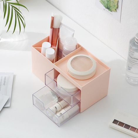 Boîte de rangement de bureau à tiroir, boîte de rangement cosmétique en plastique pour bijoux et articles de papeterie. (1/5)