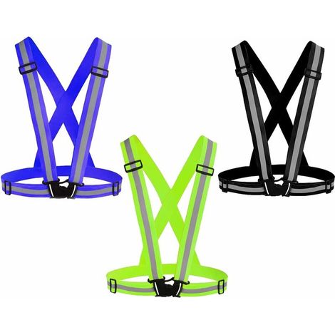 3Pack Reflective Vest Running Gear, Adjustable Safety Vests High Visible Reflective Belt Straps - Green+Dark Blue+Black (1/5)
