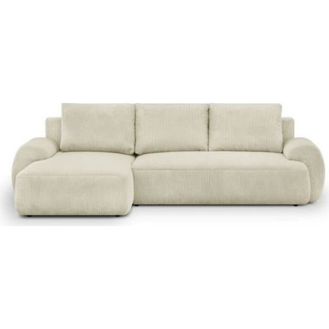 Canapé d'angle gauche convertible 4/5 places – Velours côtelé beige – Coffre de rangement – Dimensions L 264 x H 84 x P 99/145 cm (1/5)