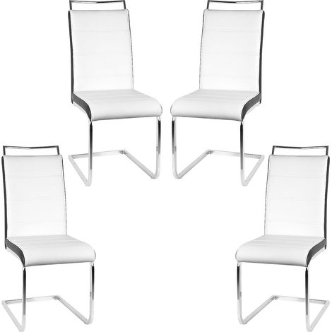 Set di 4 sedie da pranzo con manico grande, comodo sedile in pelle PU - bianco-nero