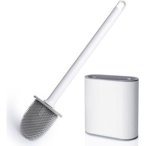 WC, Brossette de toilette en silicone profonde avec poignée en plastique antidérapant, brossette de toilette murale avec base ventilée, adaptée au nettoyage de la salle de bain - Longueur 36 cm, Large (1/5)