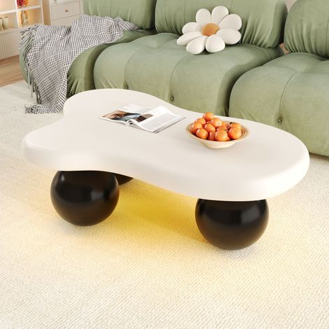 Table basse nuage 95x62.5x32 cm avec LED 16 couleurs table salon moderne MDF noir et blanc