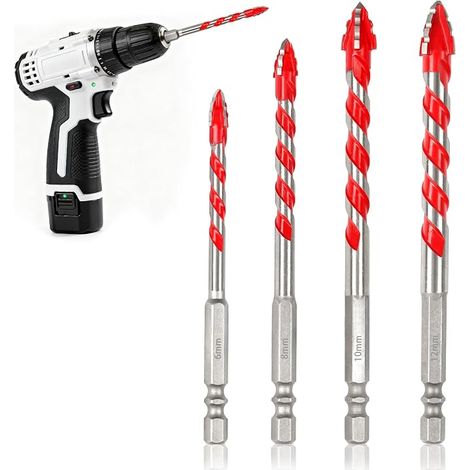 Set di 4 punte da trapano eccentriche in metallo duro, per porcellana, marmo, quarzo, granito, piastrelle in ceramica, vetro, ceramica, microcristallino, mattoni di cemento, legno, plastica (6, 8, 10, (1/5)