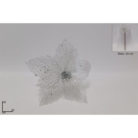 FIORE NATALIZIO RETINATO DIMENSIONE 26 CM COLORE SILVER