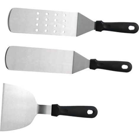 Set de spatules pour barbecue (3 pièces) — Ustensiles de cuisine en acier inoxydable : Spatules spécialisées pour griller steaks, poissons et pizzas