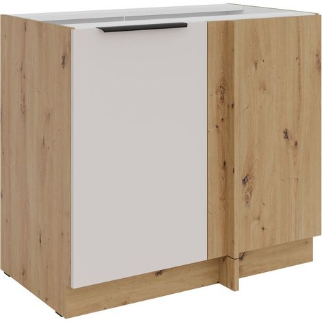 Küchen Eckunterschrank 105 cm Küche SOLANO Kaschmir beige matt + Eiche Artisan matt Küchenzeile Küchenblock Einbauküche (1/4)