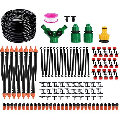 Kit de riego por goteo y nebulización de 50 m con manguera, boquillas ajustables y acoplamientos rápidos y automáticos (50 m) (1/5)