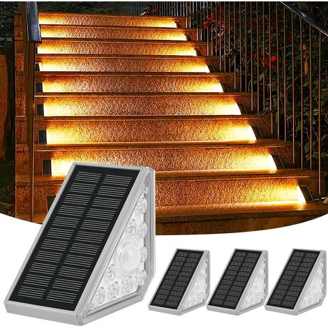 Lampes Solaires Extérieures avec Détecteur de Mouvement, 4 Pièces Eclairages Extérieurs Solaires pour Escaliers - 1200mAh/3000K/IP65 Étanche, Idéal pour Escalier, Chemin, Allée (1/5)