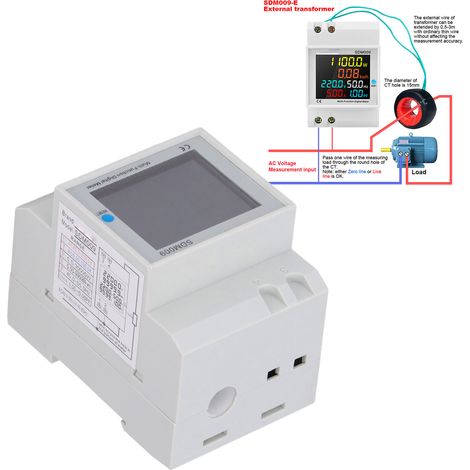 SDM009 Einphasiges, schienenmontiertes digitales Messgerät für den Heimgebrauch mit Anzeige von Spannung, Stromstärke, Frequenz, Leistungsfaktor und elektrischer Leistung (AC40-300V, integrierter Stro (1/5)