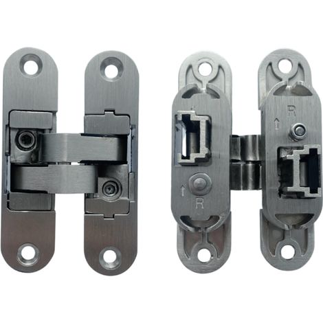 Secury-T – Charnière invisible réglable droite 95x23mm – Zamac satinée pour portes jusqu'à 40kg – Installation facile avec réglage précis (1/5)