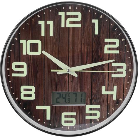 Reloj de pared luminoso, 30,5 cm, silencioso, de madera, sin tictac, reloj de pared de cuarzo (batería no incluida), decoración de pared vintage para salón, dormitorio (1/5)