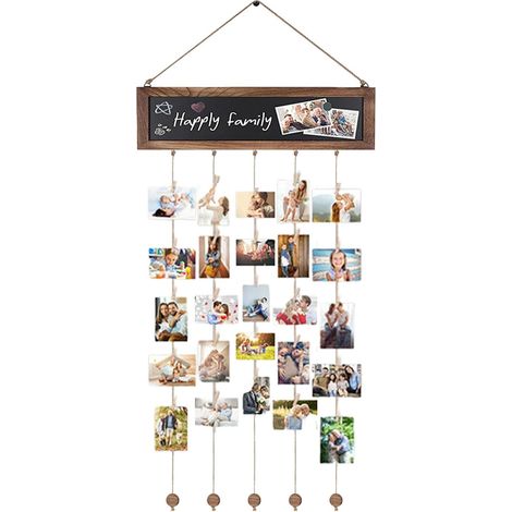 Porte Photo Mural, Tableau d'affichage Photo avec 30 Clips en Bois, Mur Photo Deco pour Décoration Maison et Cadeau Mariage Anniversaire (1/5)
