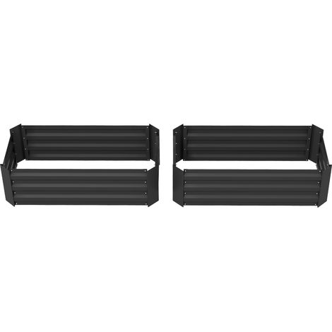 Lot de 2 carrés potager jardin tôle acier ondulée noire 100x50x30 cm