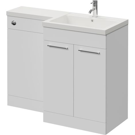 Napoli 460 Gloss White 1100mm 2 Door Vanity Unit Toilet Suite with Right Hand Square Lucia Basin - 1100mm - Chrome 160mm HandleWithout Kingston Toilet Pan