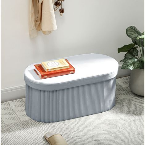 Banc de rangement pliable 76x38x35 cm gris foncé, coffre et assise en tissu aspect velours MEUBLIV (1/5)