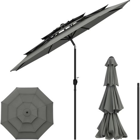 Parasol rond grand diamètre 292 cm – Parasol de jardin inclinable – Anti-UV avec ventilation multiple – Extérieur (1/5)