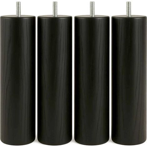 Lot de 4 - Pieds de lit - Sommier - Bois massif hêtre - Filetage M8 - Support lourd - Chambre à coucher - Noir - 30x6 cm (1/5)