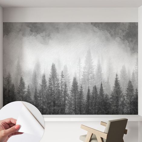 Papier peint adhésif autocollant pour salon chambre à coucher tendance et originale Brume forestière 152x104 cm (1/5)