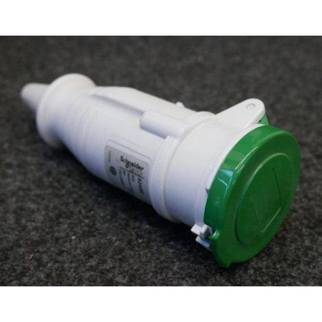 Prise mobile 3P 32A très basse tension 24-48V 100-200Hz femelle droite clapet de protection vert 4H IP44 Pratika SCHNEIDER (1/2)