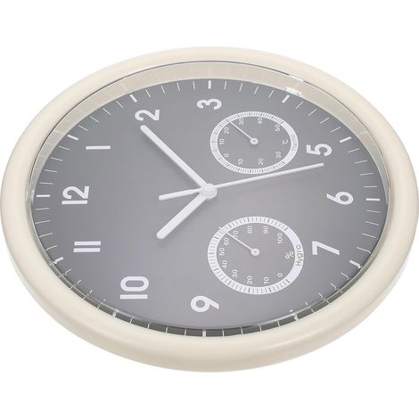Horloge Murale Rétro 25 Cm Thermomètre et Hygromètre, Silencieuse, Boîtier Blanc et Cadran Gris Brume, sans Pile, pour Salon et Bureau (1/5)