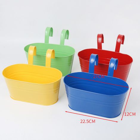 Pots de fleurs suspendus en métal, grands Pots de plantes, seau de fleurs suspendu pour balcon, clôture, jardin, décoration de la maison (4 couleurs) 4 pièces