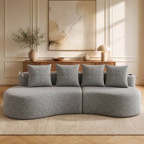 Sofá con portavasos y bolsillos de lino 240 cm OKMYHOME (1/5)