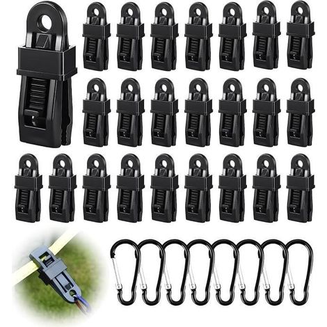 Attache Bache Piscine Set - - 32Pcs - 24 Pince et 8 Mousqueton - Blanc (1/4)