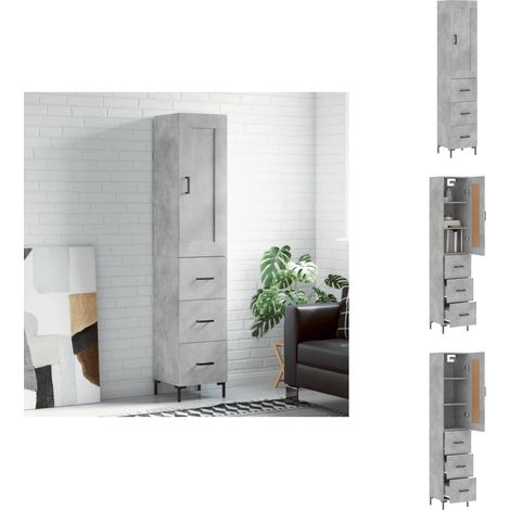 Buffet haut Gris béton 34,5x34x180 cm Bois d'ingénierie - Buffet Design Moderne - Meuble Rangement Gris - Armoire Cuisine - Buffet Bas - Buffet Haut (1/5)