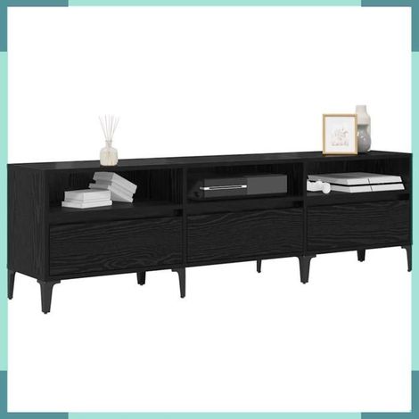 879485 Meuble TV Chêne noir 150 x 30 x 45 cm Bois d'ingénierie et fer (1/5)