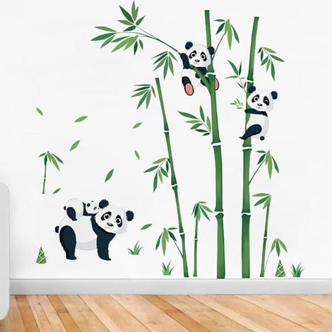 Stickers Muraux Panda Autocollant Mural Bambou Animaux de la Jungle Deco Stickers Chambre Enfants Fille Garon 3 Pandas STICKERS (1/5)