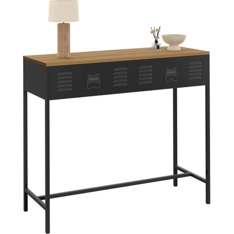 Consolle a 1 cassetto ESTER con piano in metallo nero e legno dal design industriale (1/5)