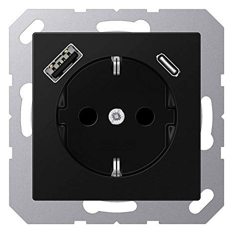 Jung Prise SCHUKO®, 16 A 250 V , avec chargeur USB, 1 x type A + 1 x type C, SAFETY+, série A, graphitschwarz matt A 1520-15 CA SWM