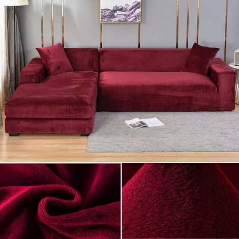 Velvet Sofa Cover Thick Elastic 1/2/3/4 Seater Sofa Cover for Living Room Velvet Plush L Shaped Corner Sofa Cover Couch Cover (1/4)