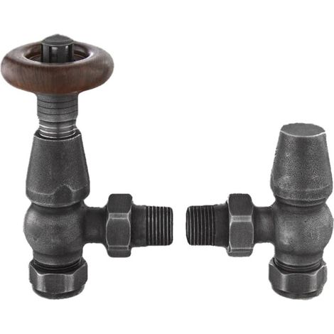 Heatwave Manor Pewter Angled Thermostatic Radiator Valve Set (1/2)