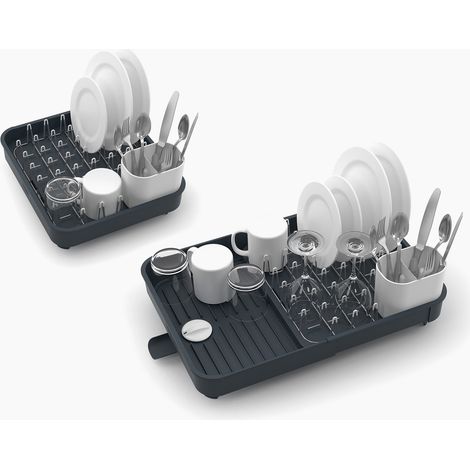 Escurreplatos Joseph Joseph Extend, rack ampliable para vajilla, drenaje eficiente, soporte para cubiertos, acero inoxidable, gris oscuro, fácil de limpiar (1/5)