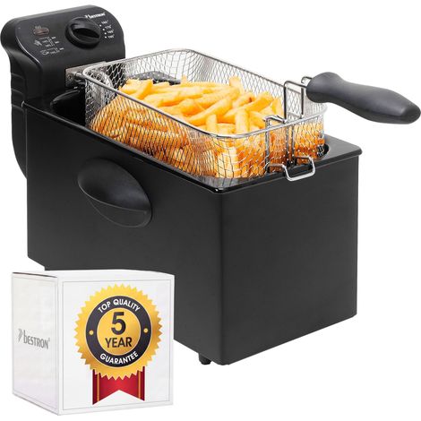 Friteuse à huile avec technologie zone froide, 3,5 litres, Avec régulateur de température, Lavable au lave-vaisselle, 2000 Watts, Aluminium, Couleur: Noir (1/3)