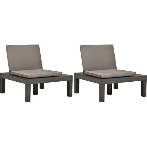 Lot de 2 Chaises de Jardin avec Coussins Fauteuils d'Extérieur en Plastique Anthracite - PANGIVO (1/5)