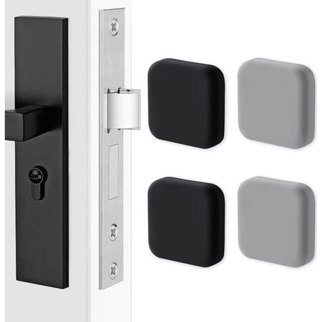 4 protectores de silicona para manijas de puerta, protectores de pared cuadrados. Protección silenciosa para manijas, tope de puerta (2 negros, 2 grises).